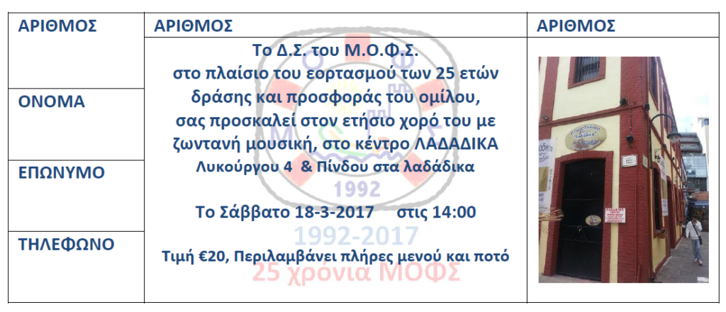 ΕΟΡΤΑΣΜΟΣ 25 χρόνια ΜΟΦΣ