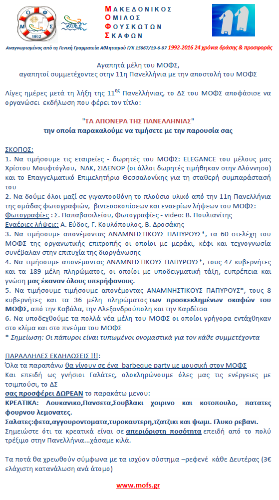 Τα ΑΠΟΝΕΡΑ της 11ης Πανελλήνιας